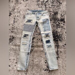 MNML Light Wash Distressed Skinny Jeans Zipper Ankles 32